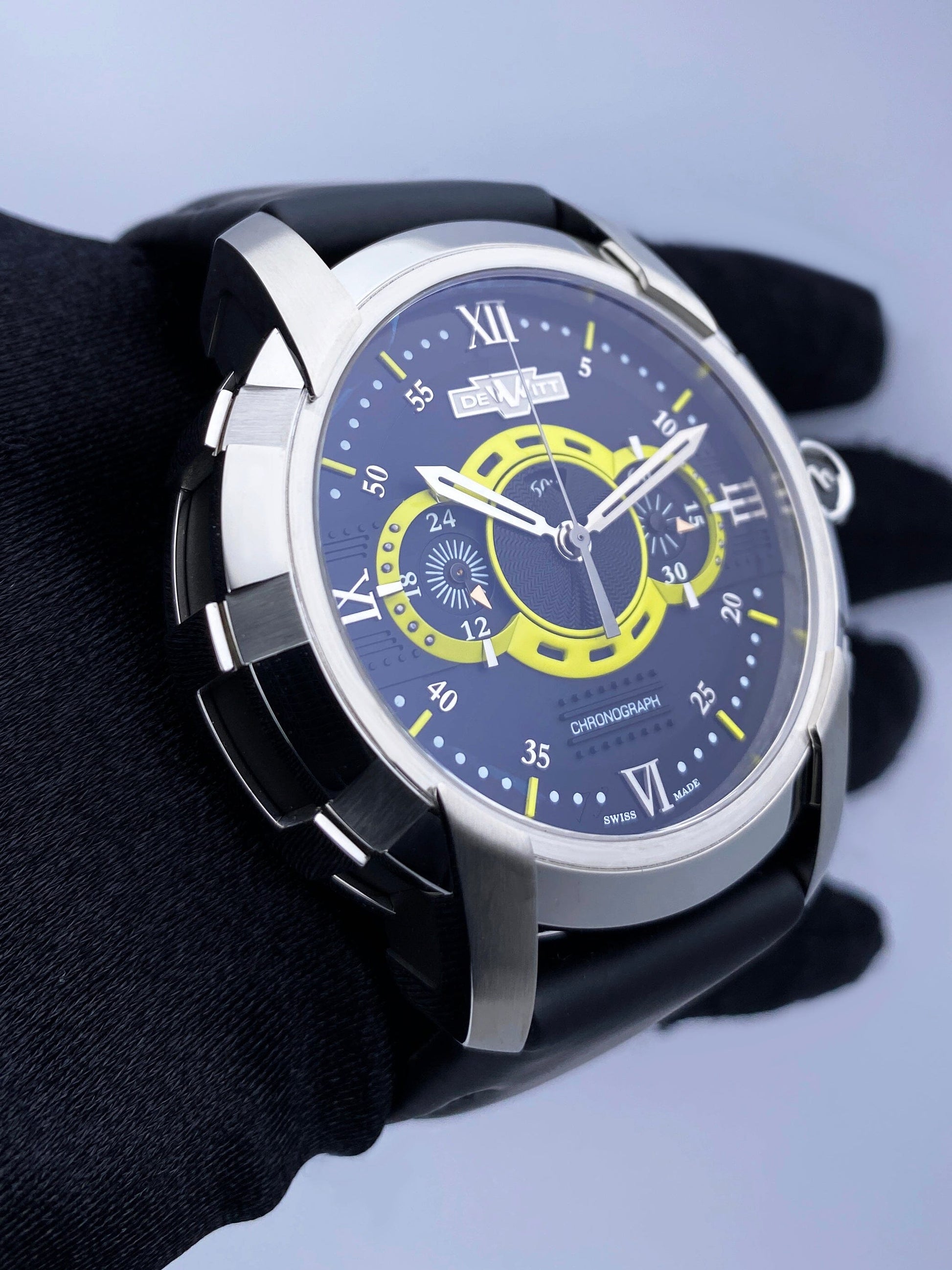 Dewitt Academia FTV.CHR.006.RFB Black & Yellow Dial Mens Watch Box Papers