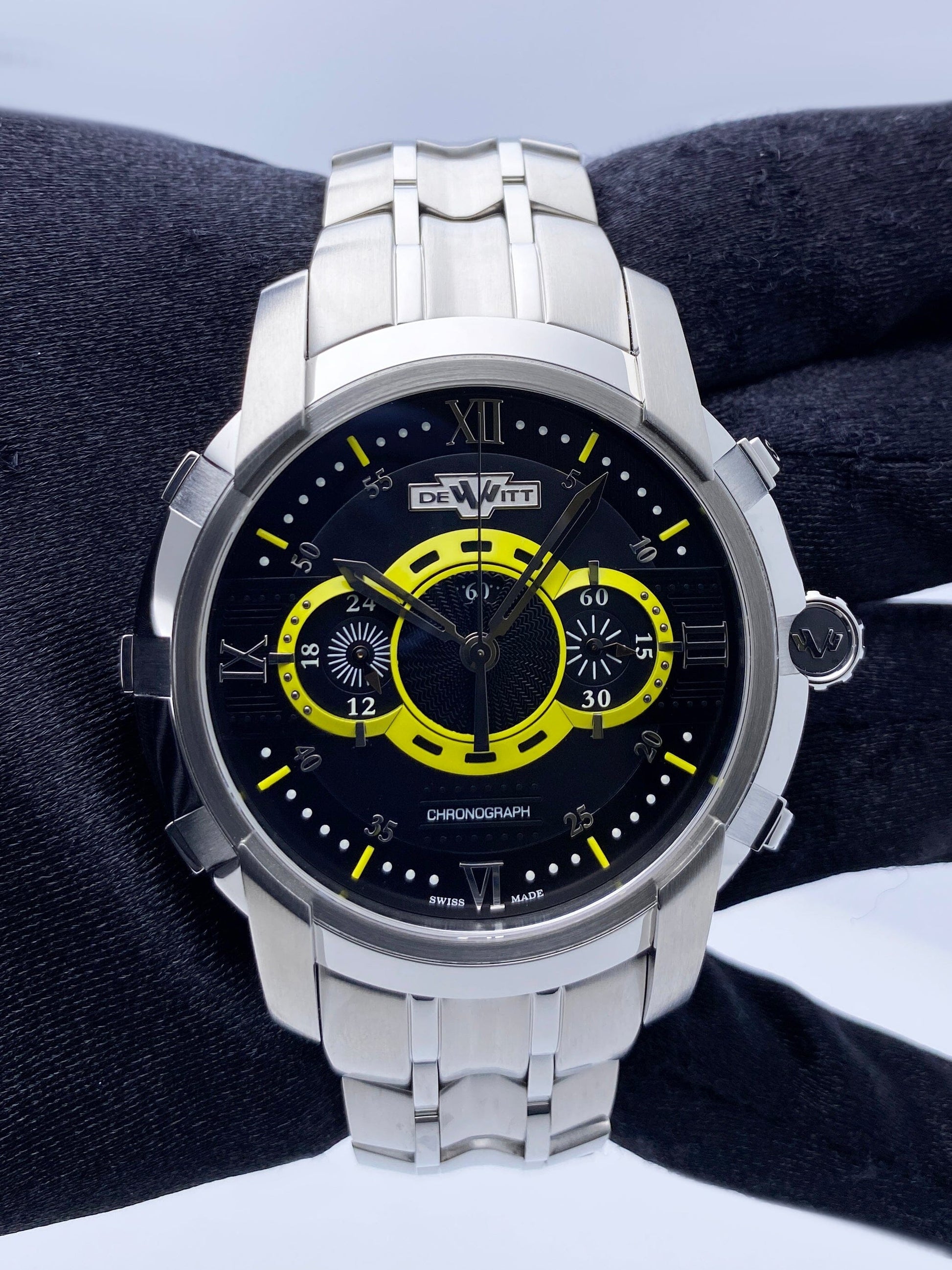 Dewitt Academia FTV.CHR.006.S2 Black & Yellow Dial Mens Watch Box Papers - Watches
