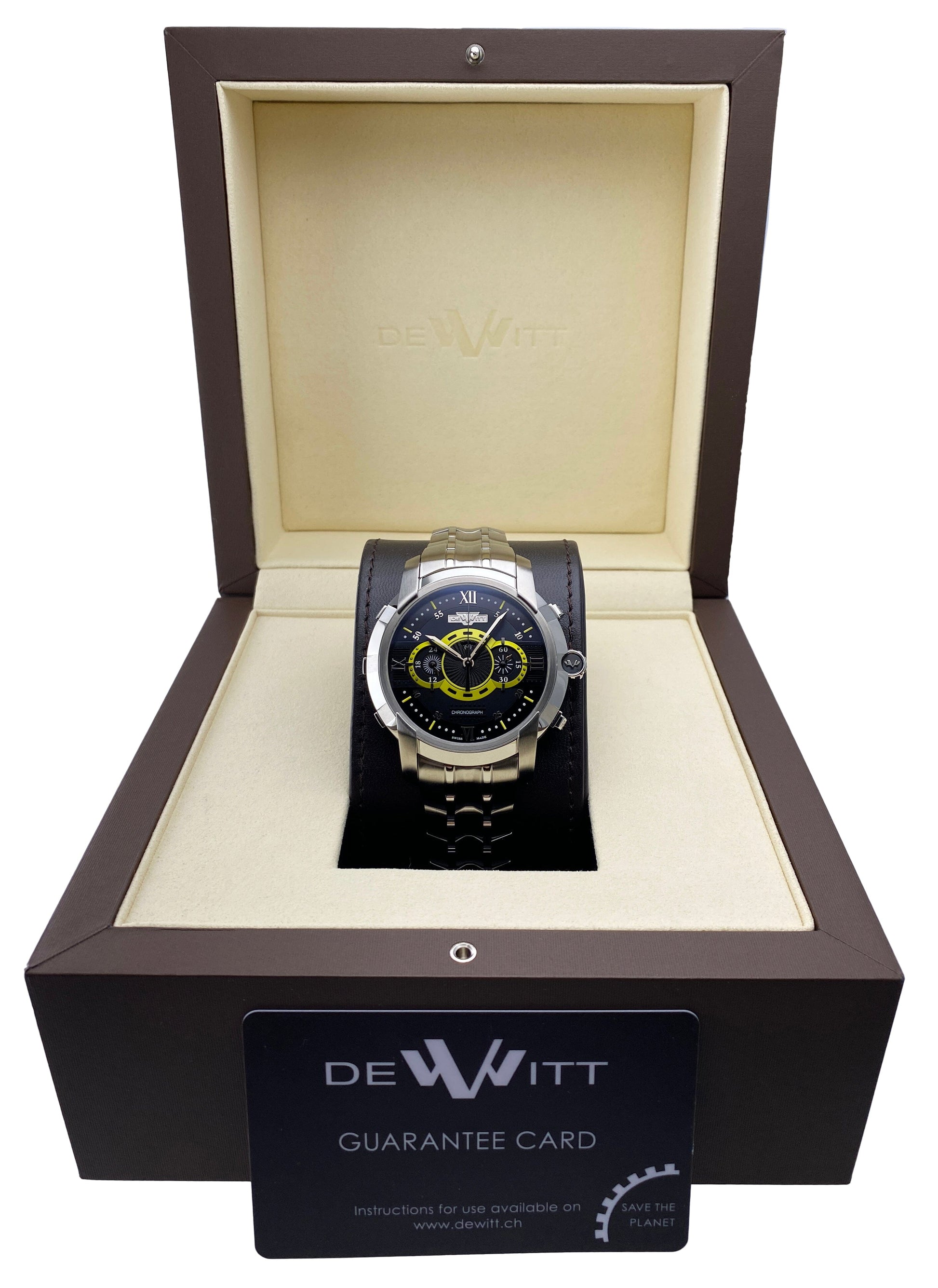 Dewitt Academia FTV.CHR.006.S2 Black & Yellow Dial Mens Watch Box Papers - Watches
