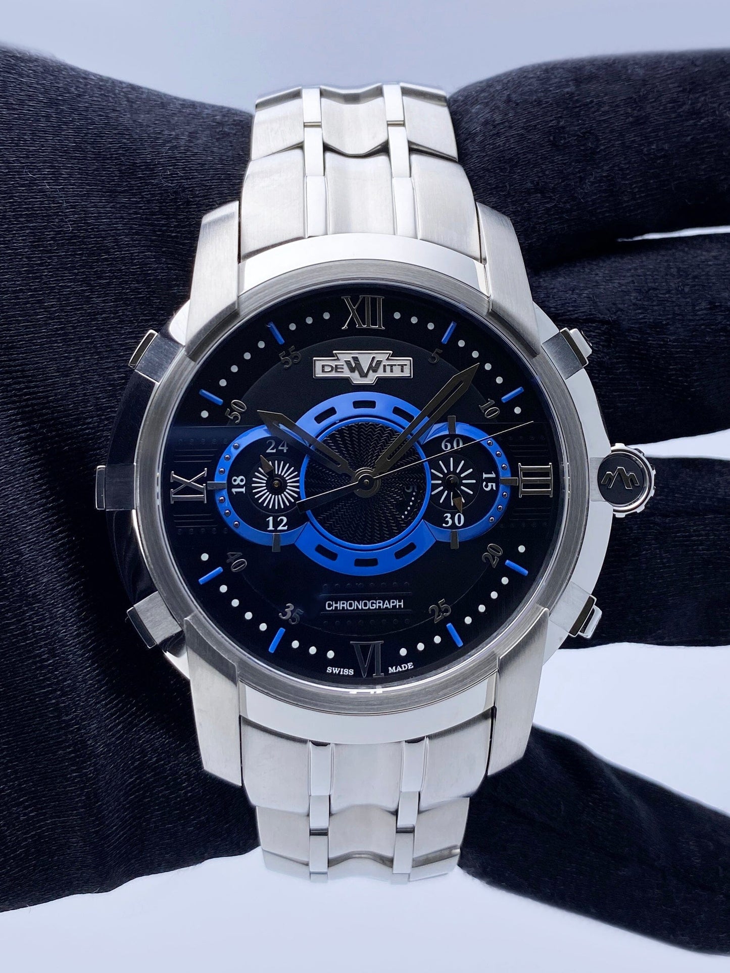 Dewitt Academia FTV.CHR.007.S4 Black & Blue Dial Mens Watch Box Papers