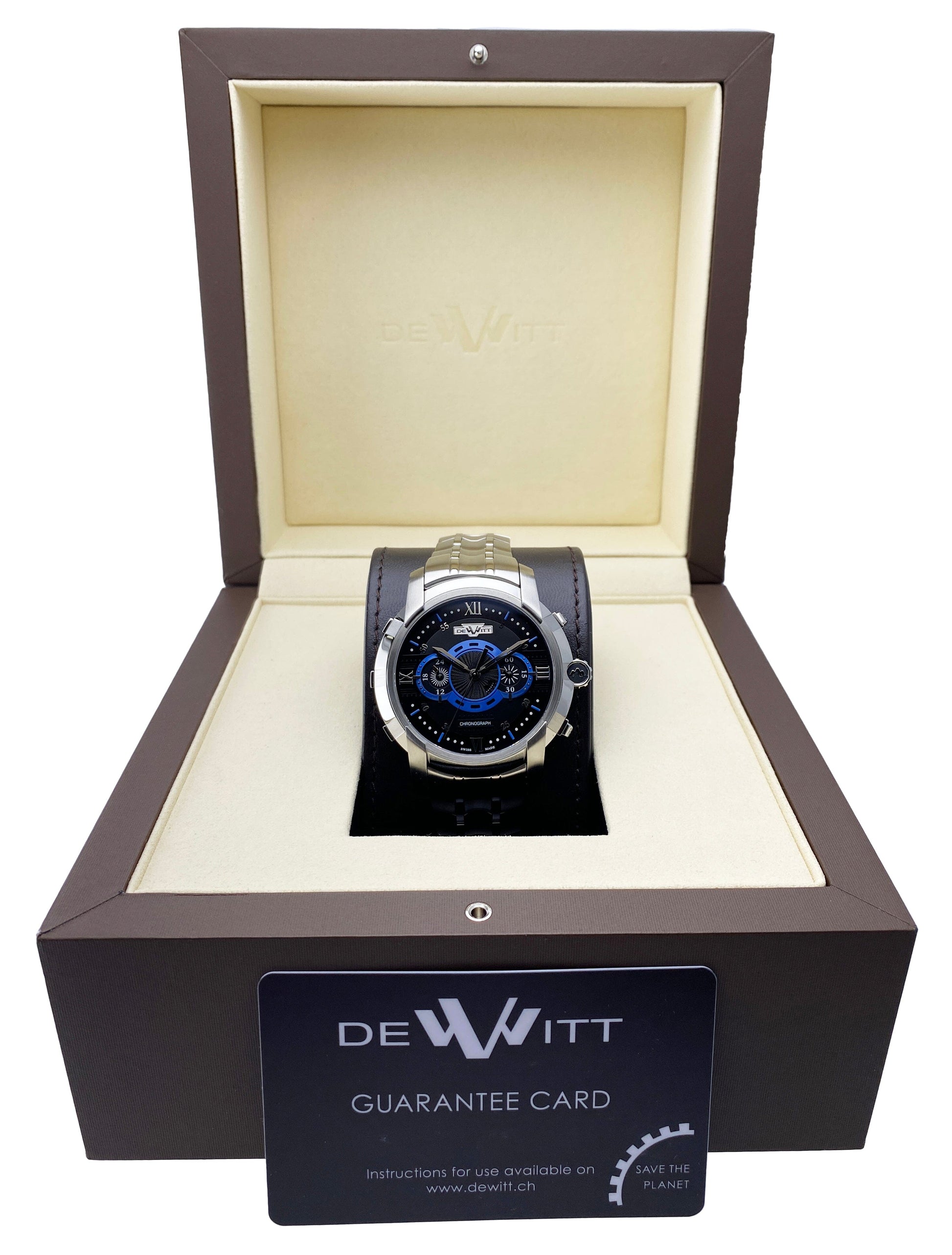 Dewitt Academia FTV.CHR.007.S4 Black & Blue Dial Mens Watch Box Papers