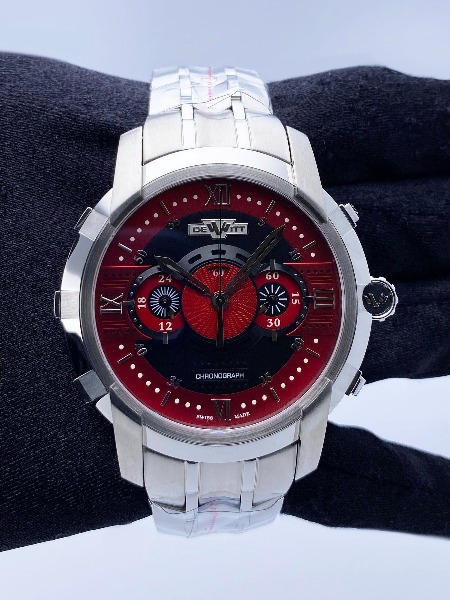 Dewitt Academia FTV.CHR.008.S Red Dial Mens Watch Box Papers