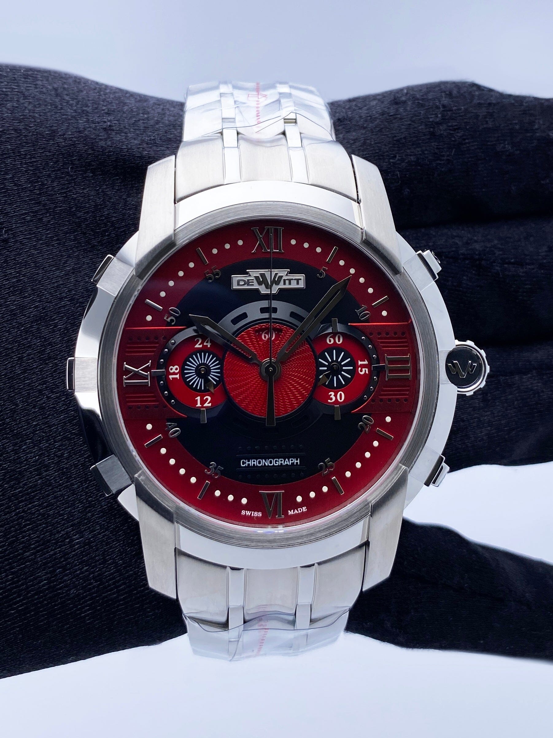 Dewitt Academia FTV.CHR.008.S Red Dial Mens Watch Box Papers