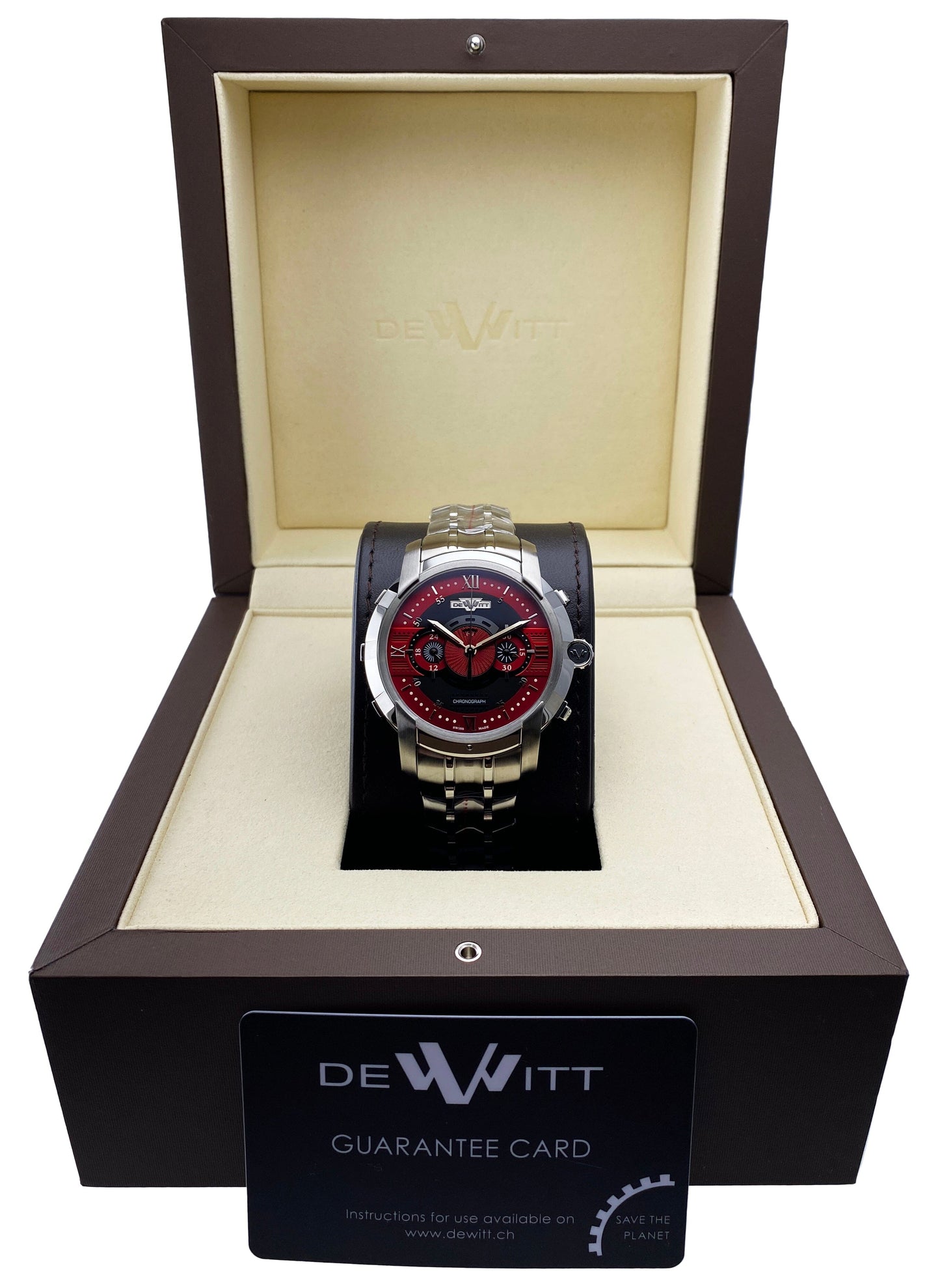 Dewitt Academia FTV.CHR.008.S Red Dial Mens Watch Box Papers