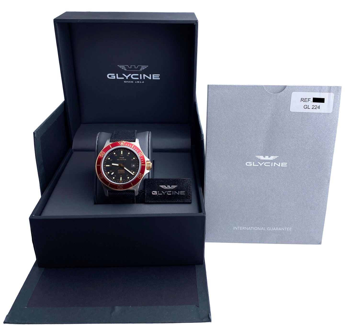 Glycine Combat Sub 3908 Black Dial Mens Watch Box & Papers - Wristwatch