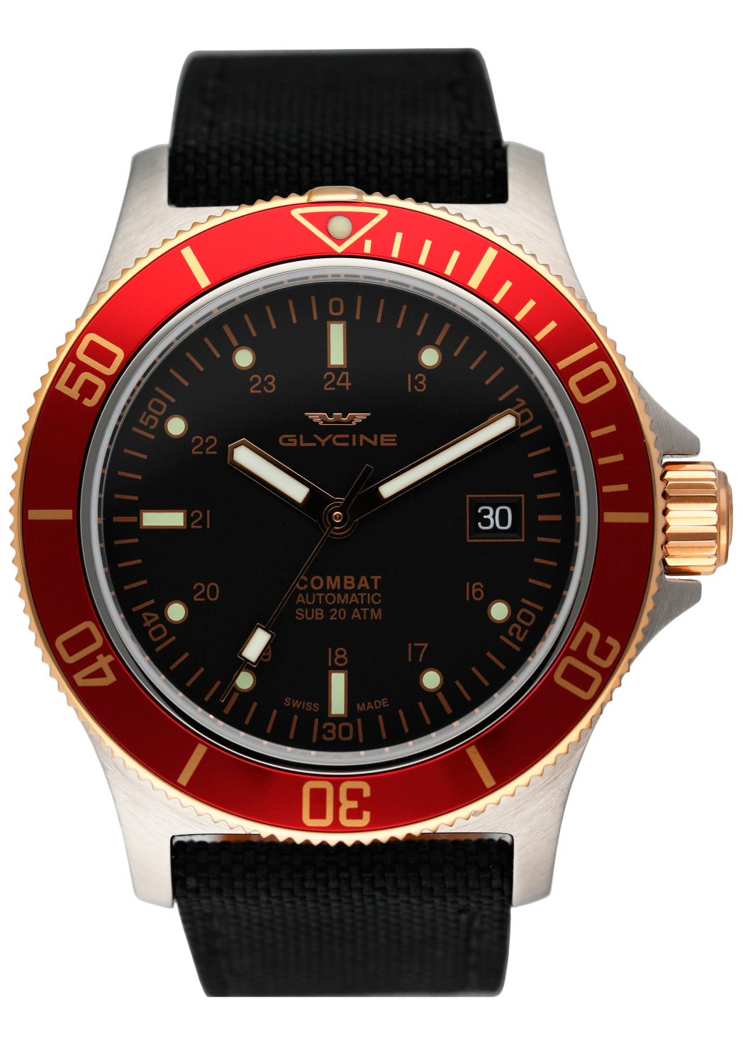 Glycine Combat Sub 3908 Black Dial Mens Watch Box & Papers - Wristwatch