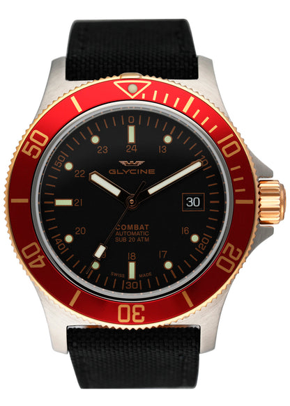 Glycine Combat Sub 3908 Black Dial Mens Watch Box & Papers - Wristwatch