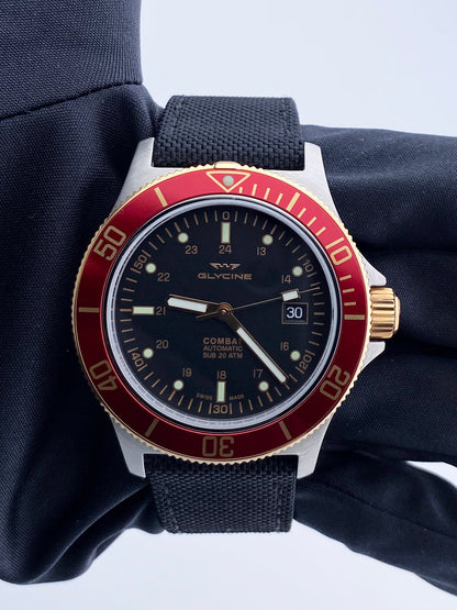 Glycine Combat Sub 3908 Black Dial Mens Watch Box & Papers - Wristwatch