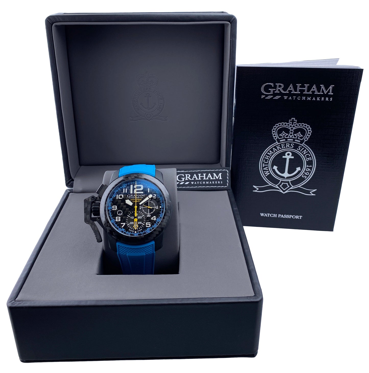 Graham Chronofighter Oversize Superlight Carbon Blue Mens Watch Box Papers