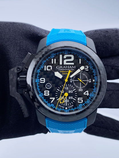 Graham Chronofighter Oversize Superlight Carbon Blue Mens Watch Box Papers