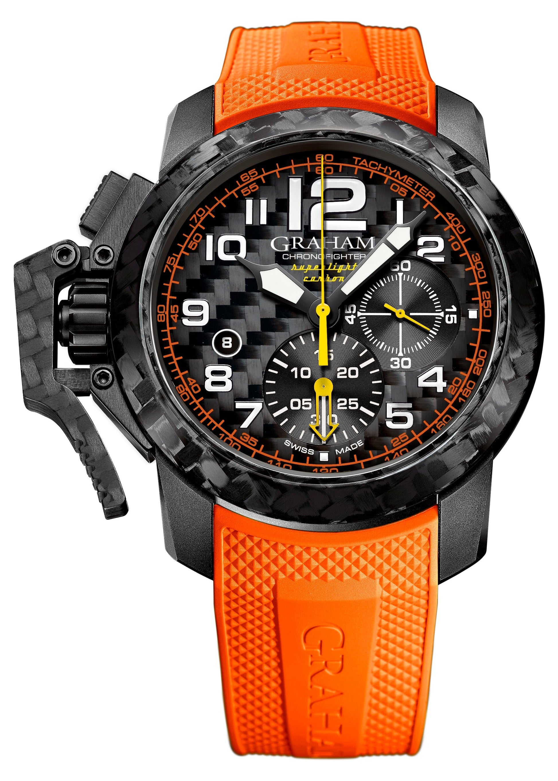 New Graham Chronofighter Oversize Superlight Carbon Orange Mens Watch Box Papers - Wristwatch