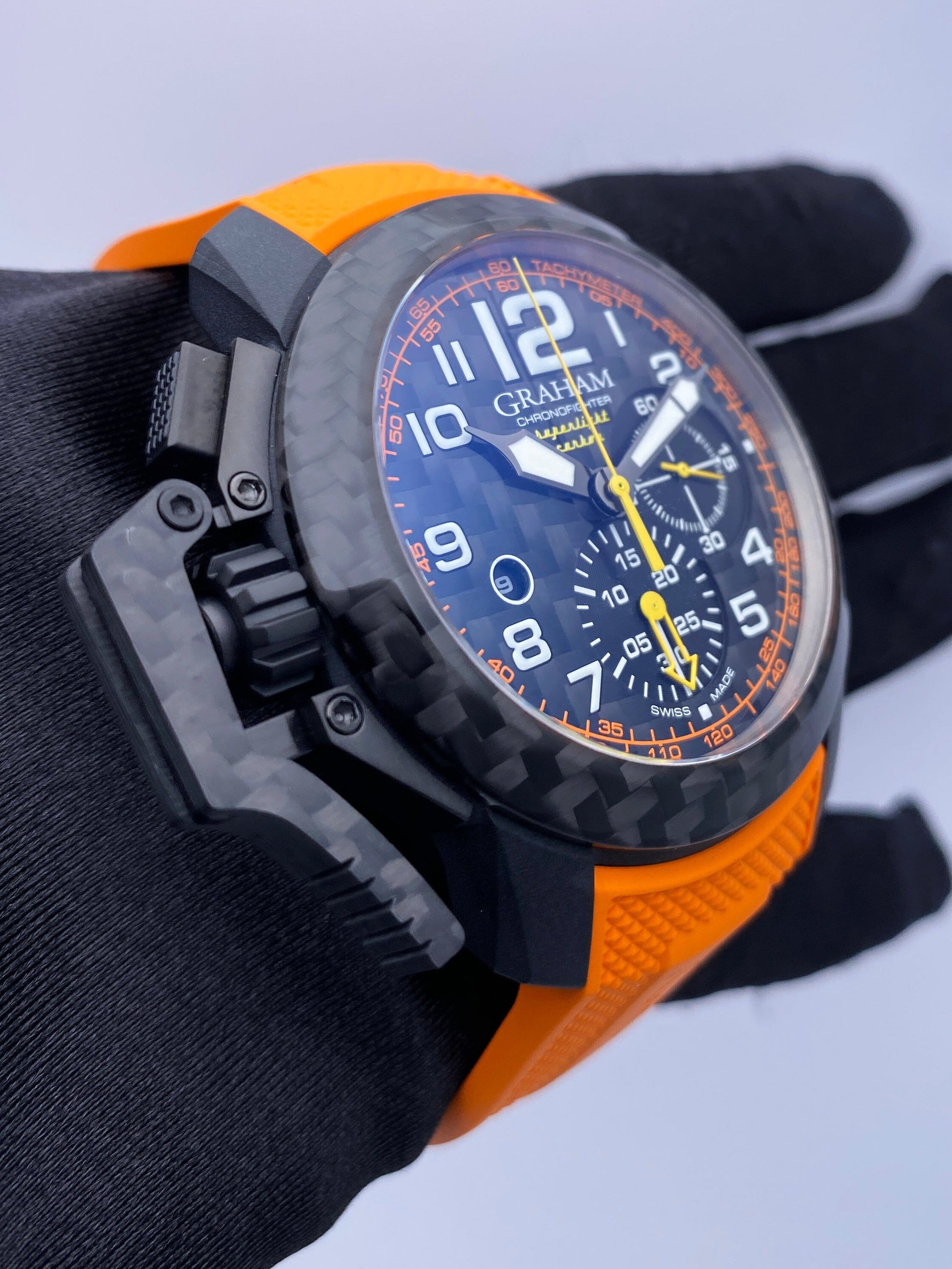 New Graham Chronofighter Oversize Superlight Carbon Orange Mens Watch Box Papers - Wristwatch