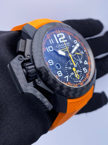 New Graham Chronofighter Oversize Superlight Carbon Orange Mens Watch Box Papers - Wristwatch