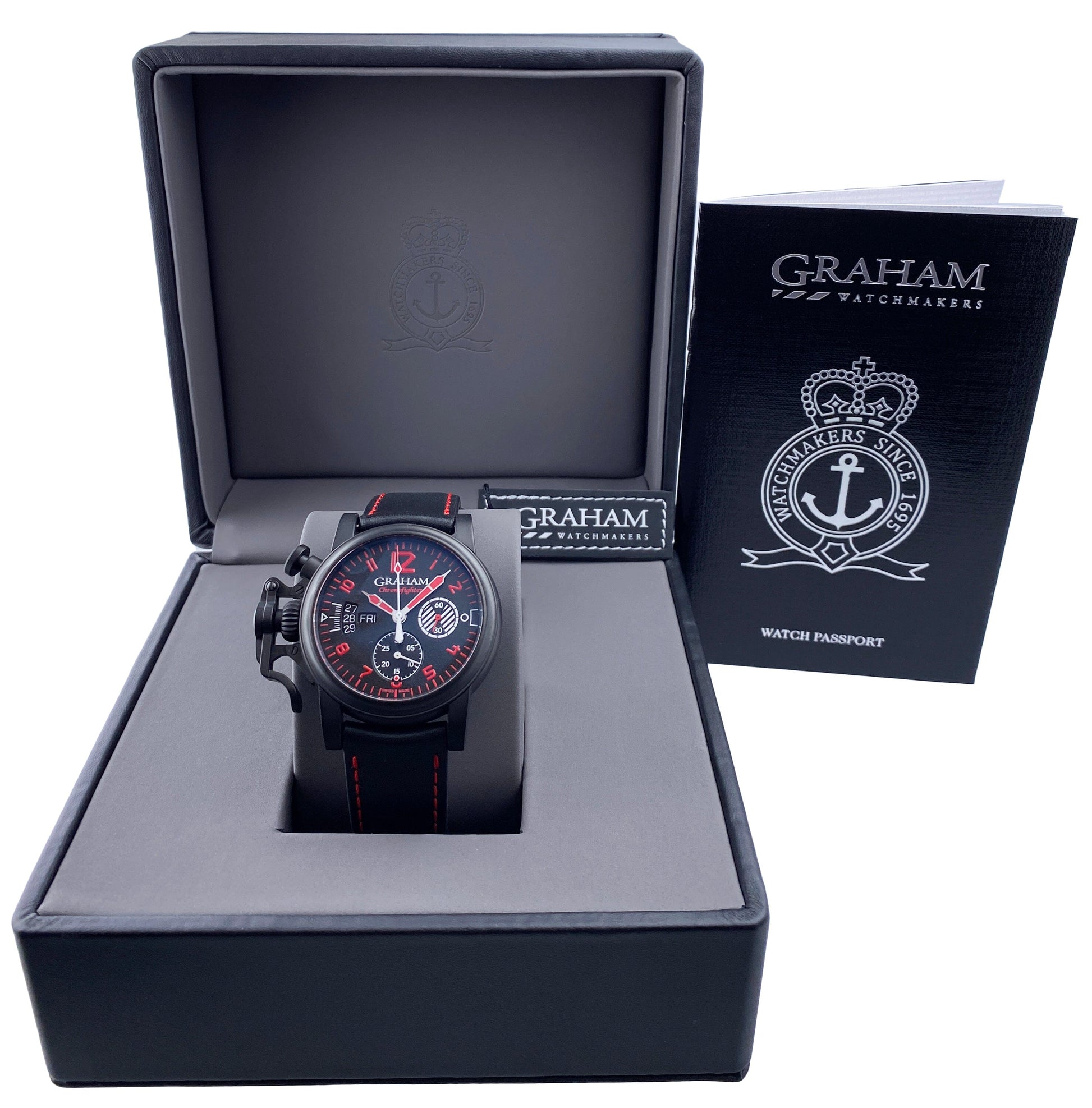 New Graham Chronofighter Vintage Aviator ’DLC Red Limited Edition’ Watch Box Papers - Wristwatch