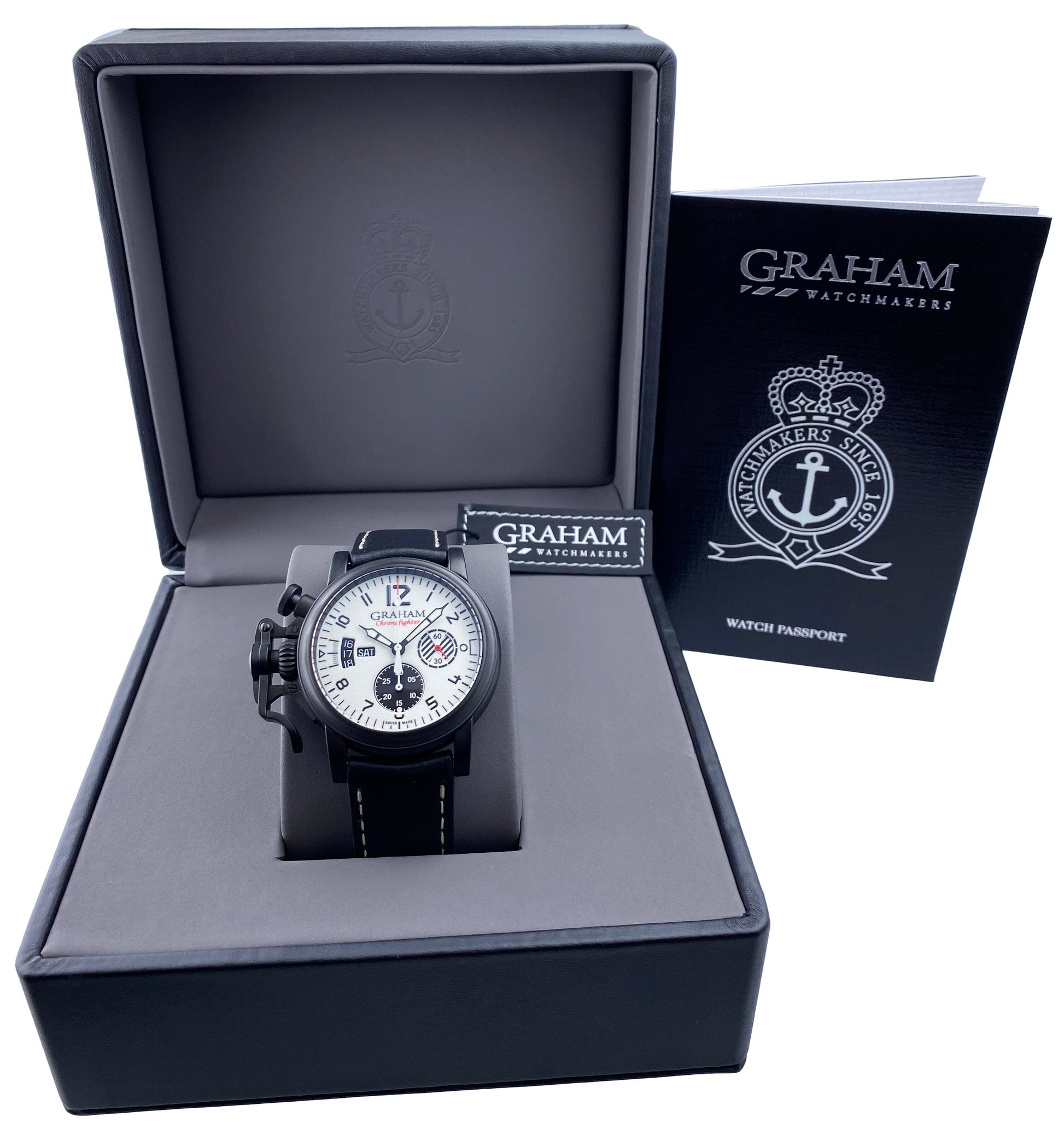New Graham Chronofighter Vintage Aviator ’DLC White Limited Edition’ Watch Box Papers - Wristwatch