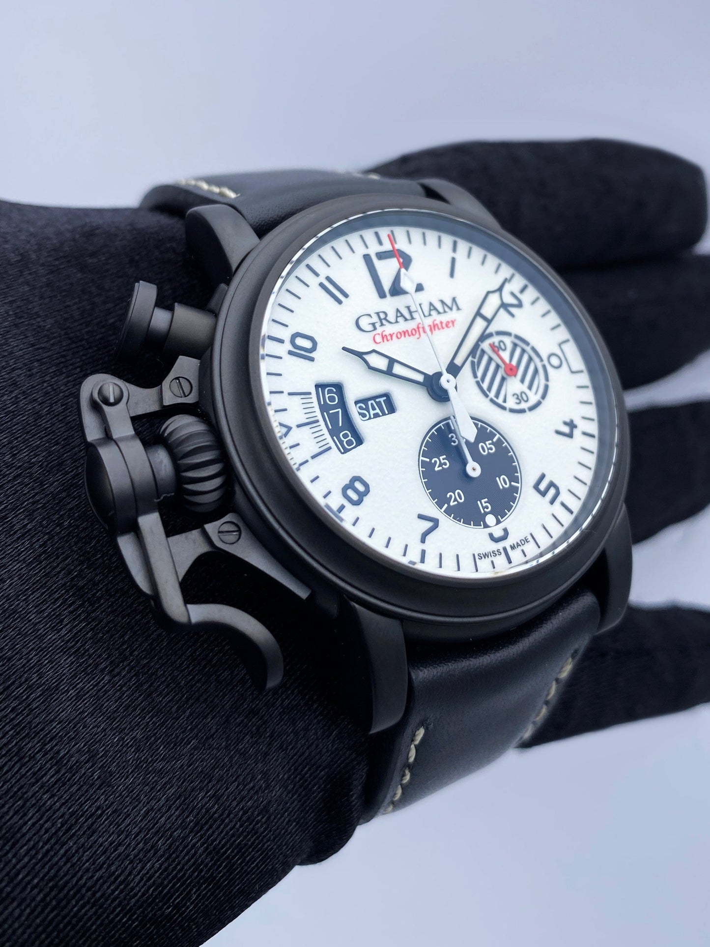 New Graham Chronofighter Vintage Aviator ’DLC White Limited Edition’ Watch Box Papers - Wristwatch