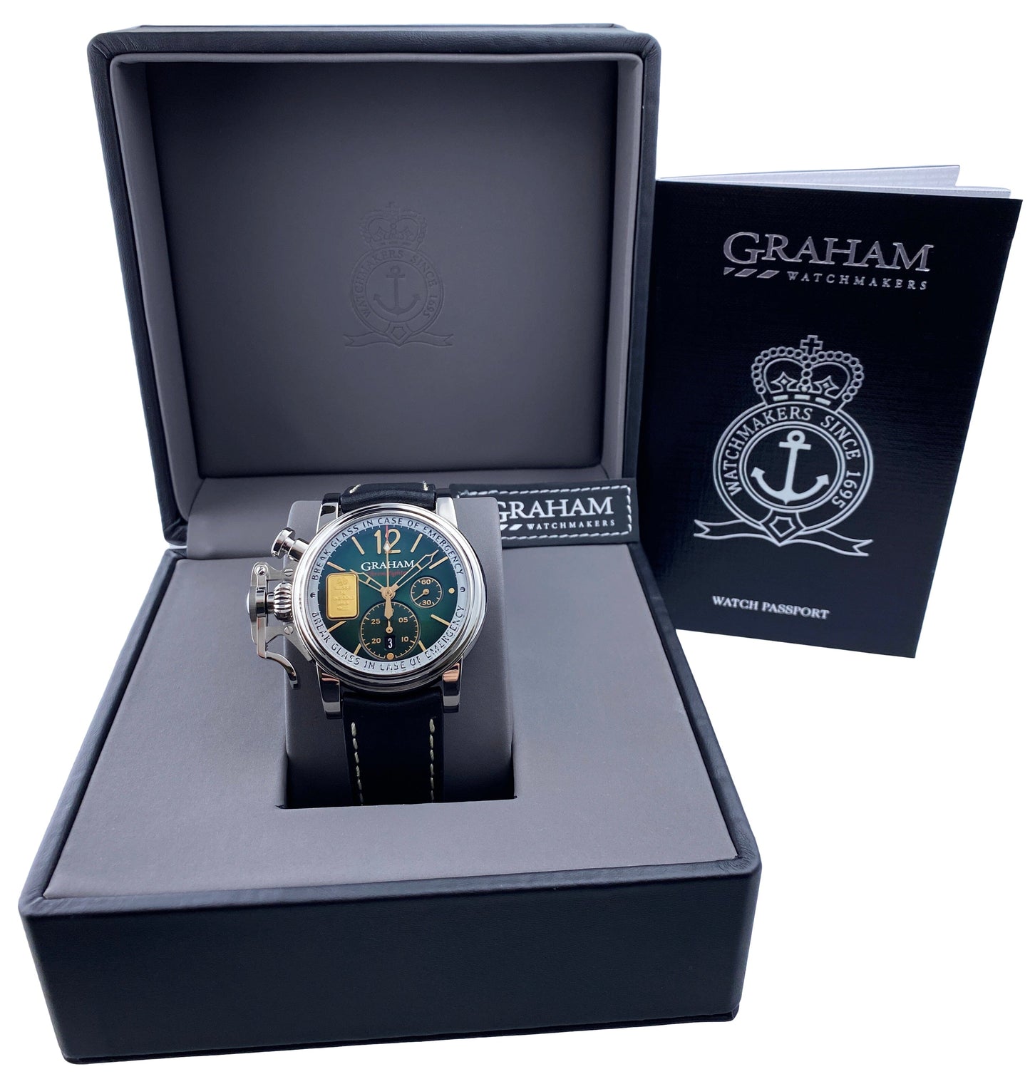 Graham Chronofighter Vintage Gold Emergency "Green Edition" Watch Box Papers