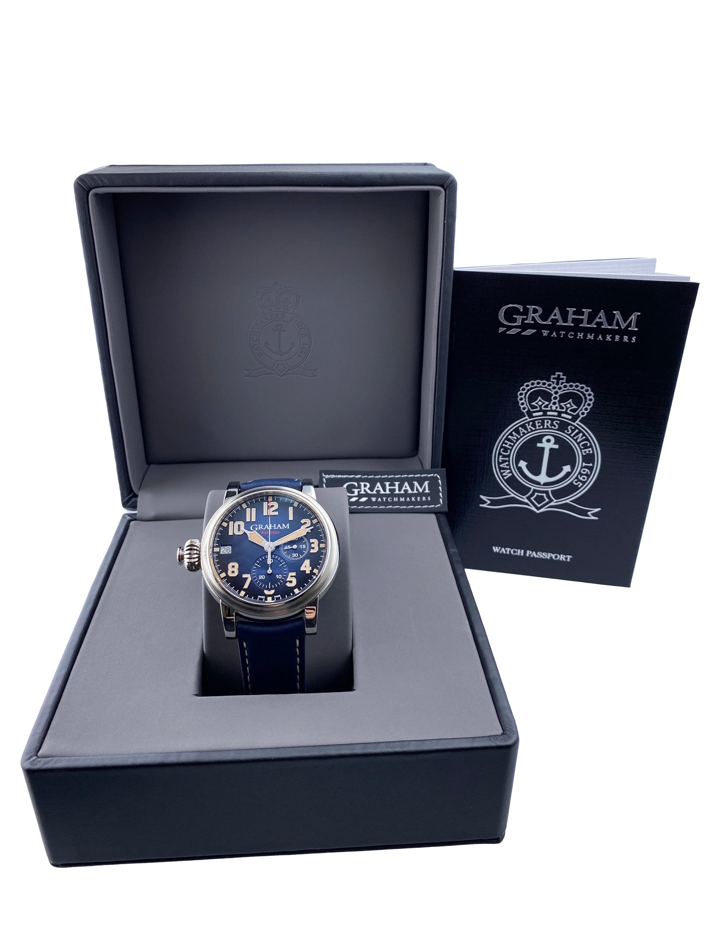 New Graham Fortress Blue Dial Mens Watch Box Papers - Wristwatch