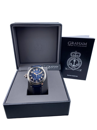 New Graham Fortress Blue Dial Mens Watch Box Papers - Wristwatch