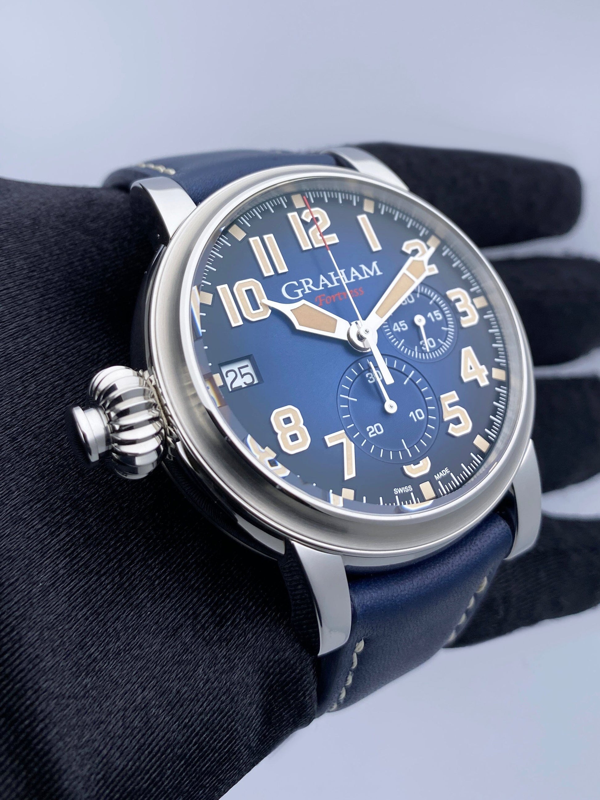 New Graham Fortress Blue Dial Mens Watch Box Papers - Wristwatch