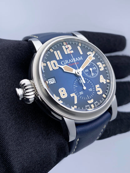 New Graham Fortress Blue Dial Mens Watch Box Papers - Wristwatch