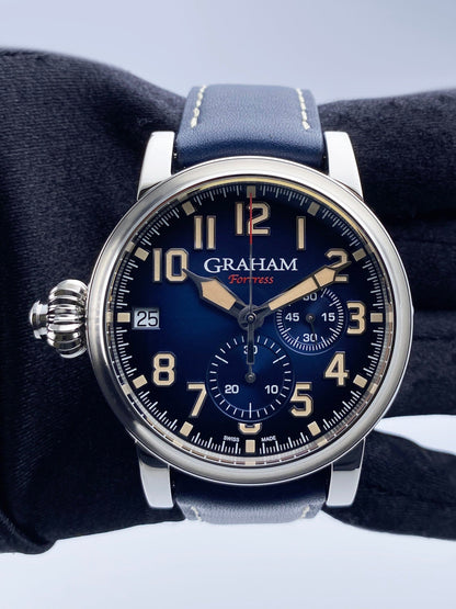 New Graham Fortress Blue Dial Mens Watch Box Papers - Wristwatch