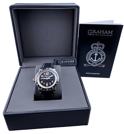 New Graham Fortress GMT Black Dial Mens Watch Box Papers - Wristwatch