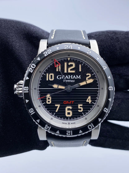 New Graham Fortress GMT Black Dial Mens Watch Box Papers - Wristwatch