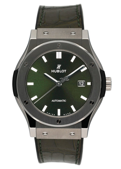 Hublot Classic Fusion 542.NX.8970.LR Green Dial Titanium Mens Watch Box Papers