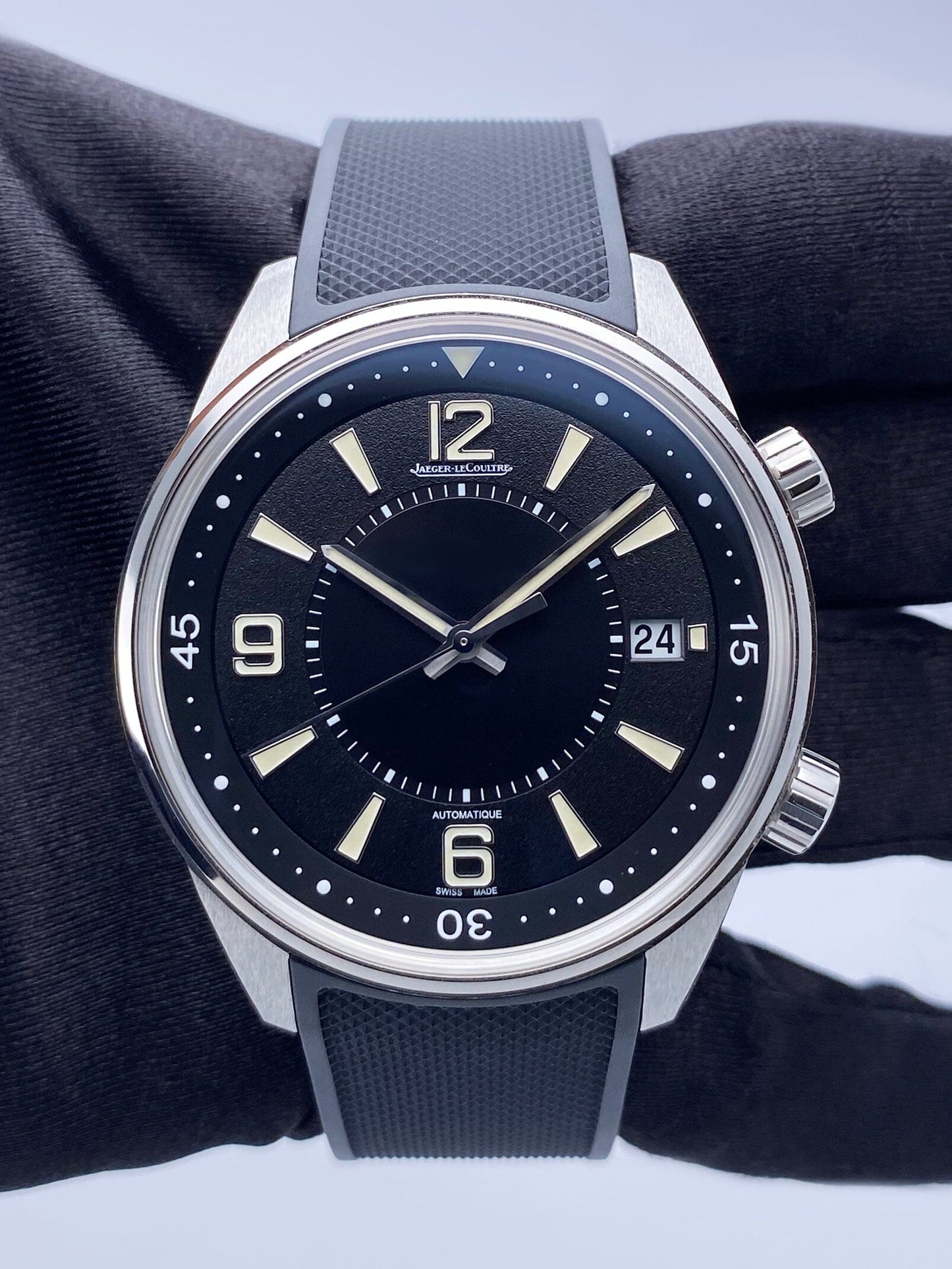 Jaeger Lecoultre Polaris Date Q9068670 Black Dial Mens Watch Box Papers - Watches