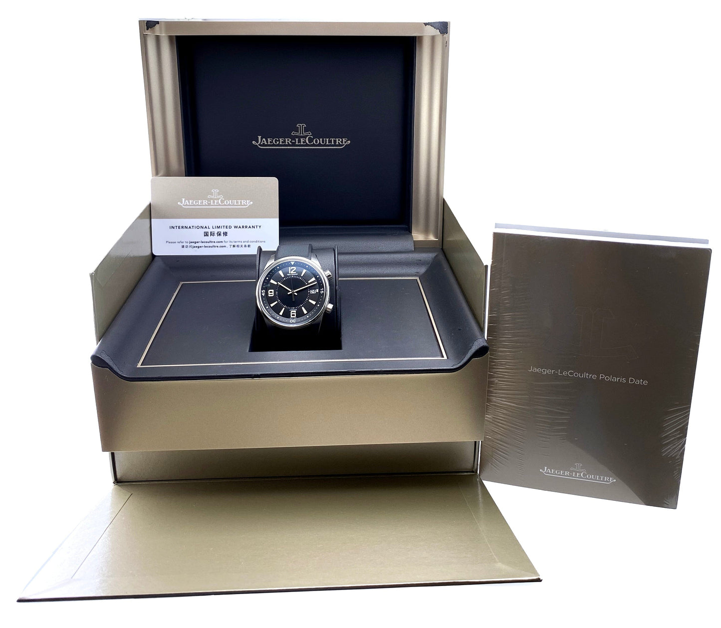 Jaeger Lecoultre Polaris Date Q9068670 Black Dial Mens Watch Box Papers - Watches