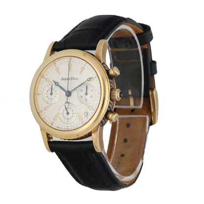 Jaquet-Droz 3350 18k Yellow Gold Silver Textured Dial Chronograph Men’s Watch