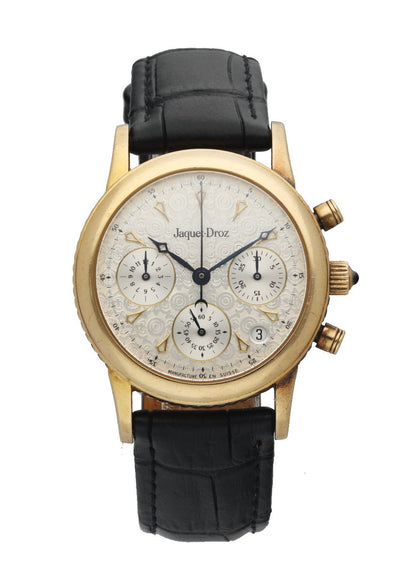 Jaquet-Droz 3350 18k Yellow Gold Silver Textured Dial Chronograph Men’s Watch