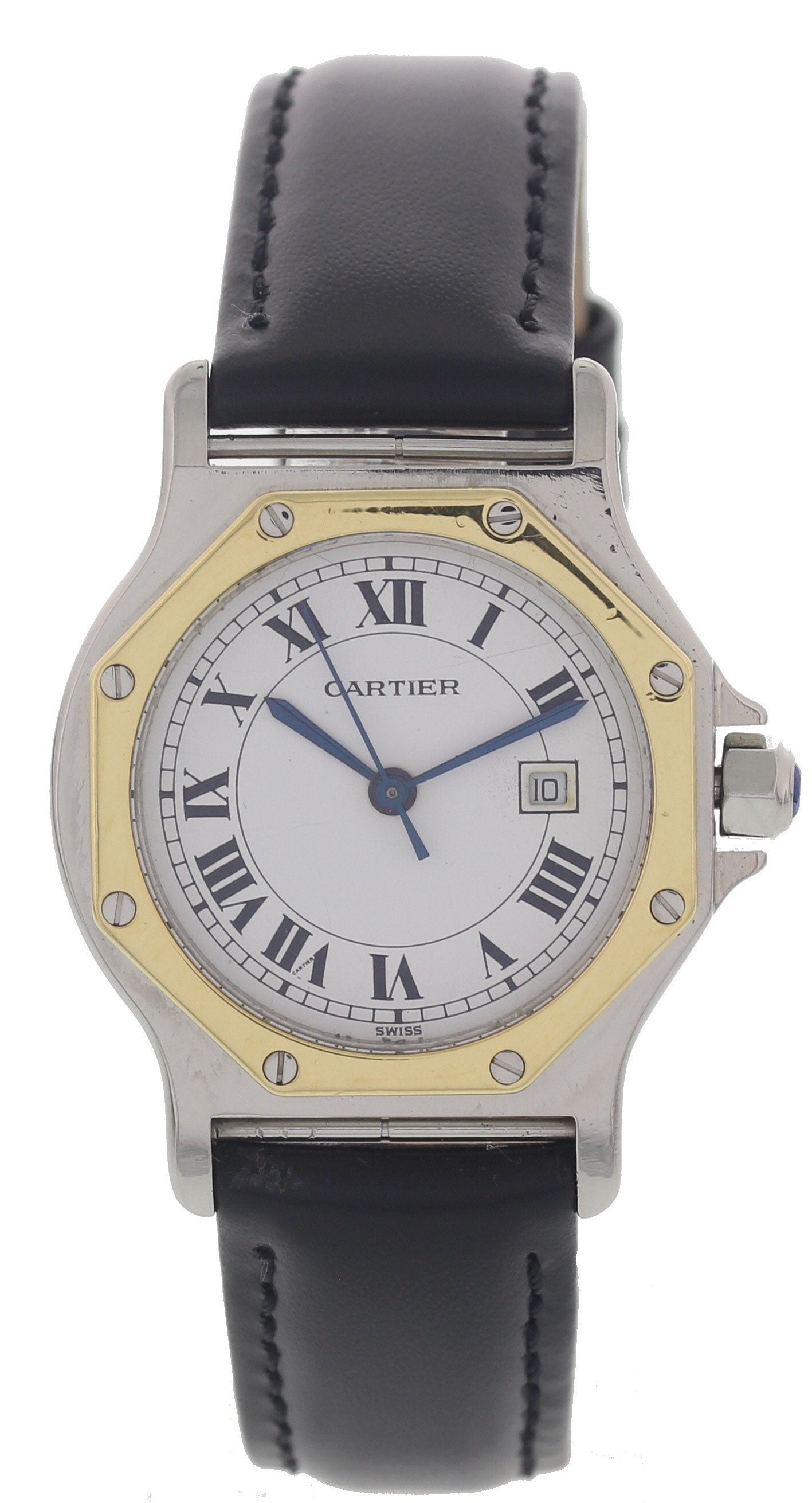 Ladies 18k Yellow Gold & SS Cartier Santos Octagon Automatic