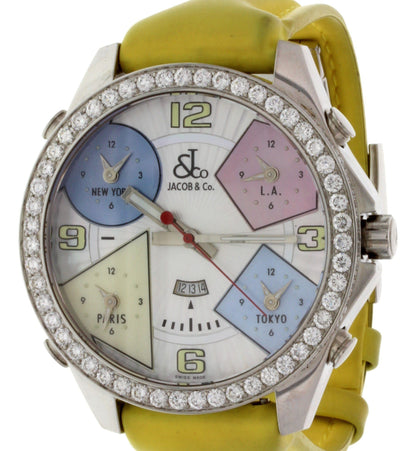 Men's Jacob & Co. Five Time Zones MOP with Diamond Bezel