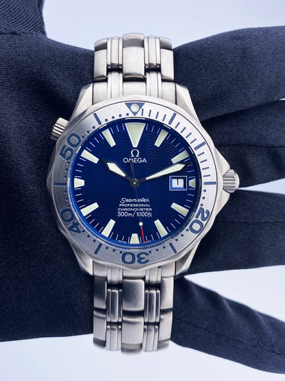 Omega Seamaster 2231.80.00 300M Chronometer Blue Dial Titanium Mens Watch - Wristwatch