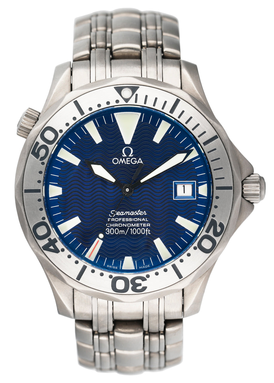 Omega Seamaster 2231.80.00 300M Chronometer Blue Dial Titanium Mens Watch - Wristwatch