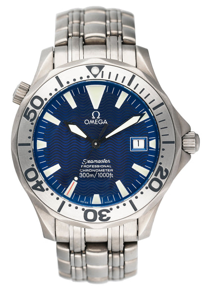 Omega Seamaster 2231.80.00 300M Chronometer Blue Dial Titanium Mens Watch - Wristwatch