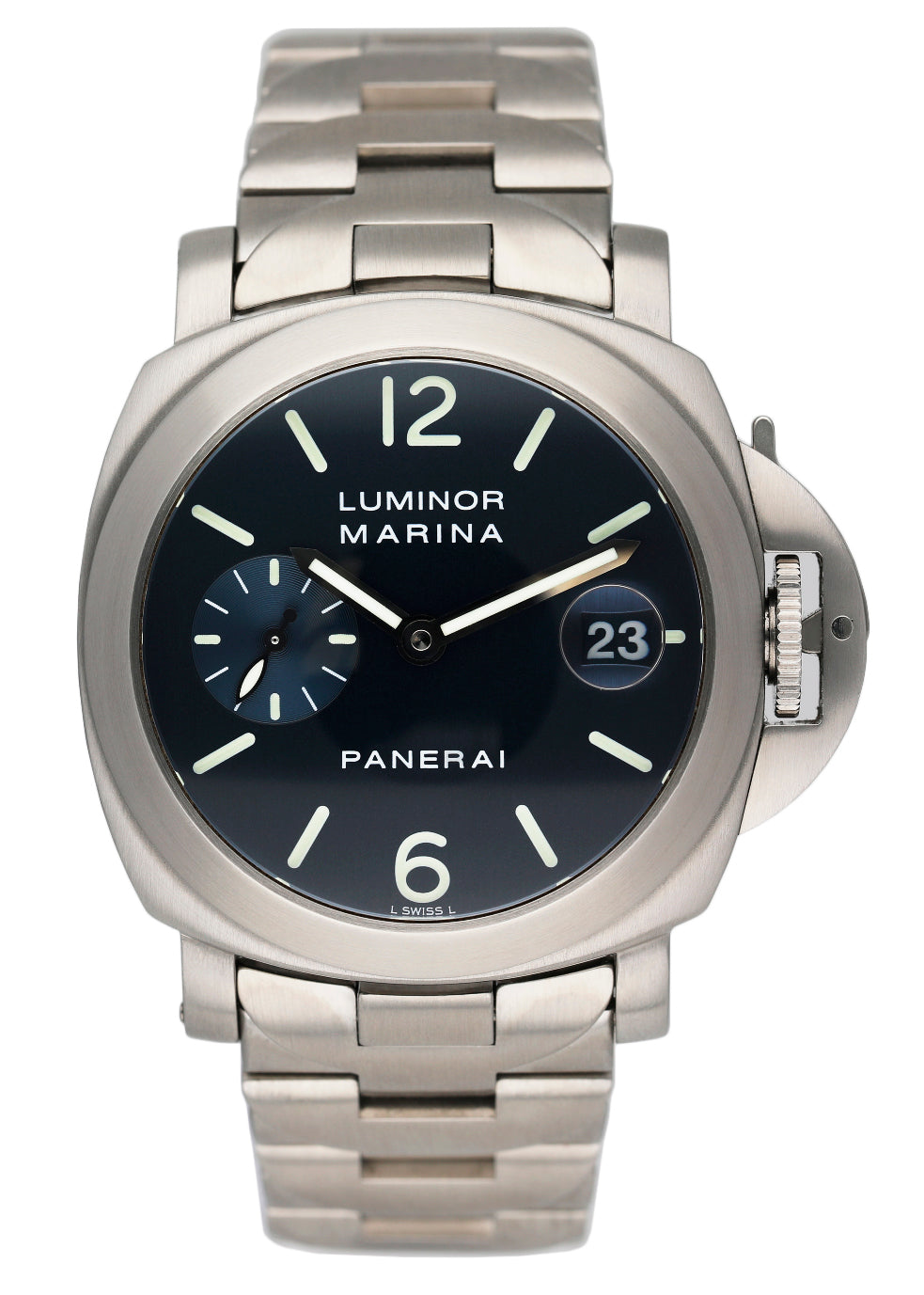 Panerai Luminor Marina PAM120 Blue Dial Mens Watch Box Papers - Wristwatch