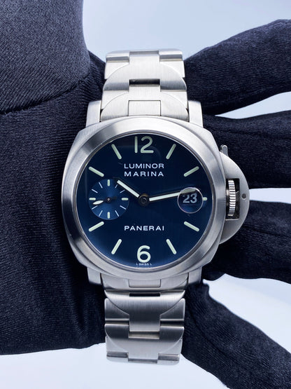 Panerai Luminor Marina PAM120 Blue Dial Mens Watch Box Papers - Wristwatch
