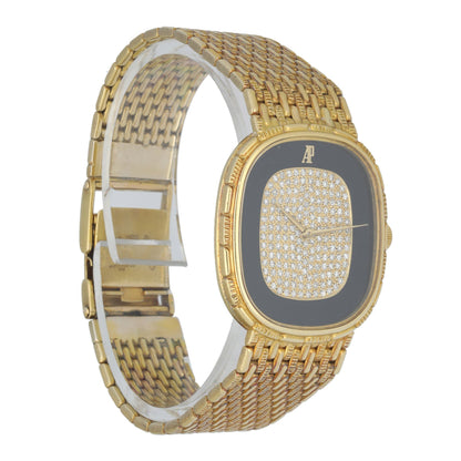 Patek Philippe 18K Yellow Gold Onyx and Diamond Dial Watch