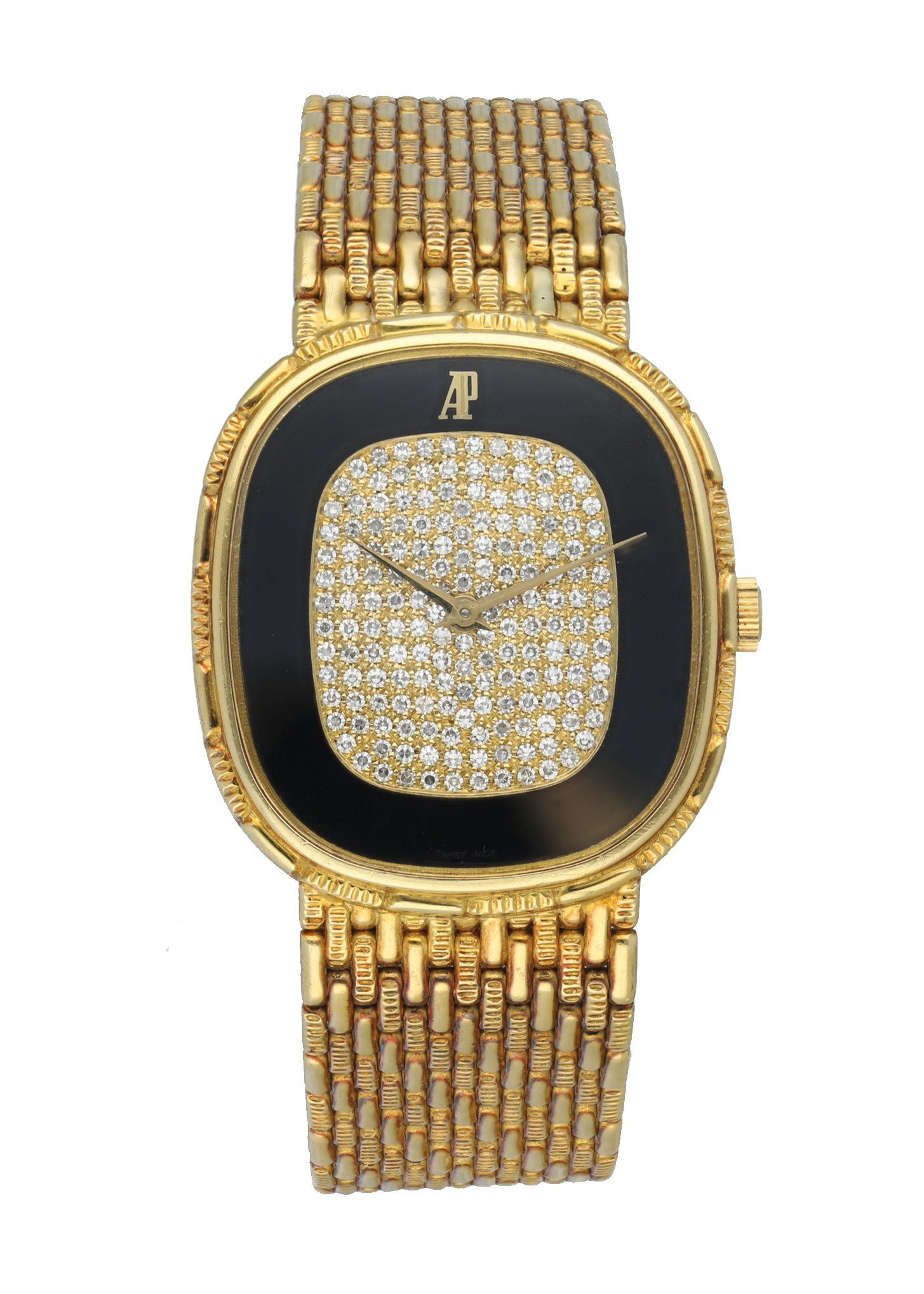 Patek Philippe 18K Yellow Gold Onyx and Diamond Dial Watch