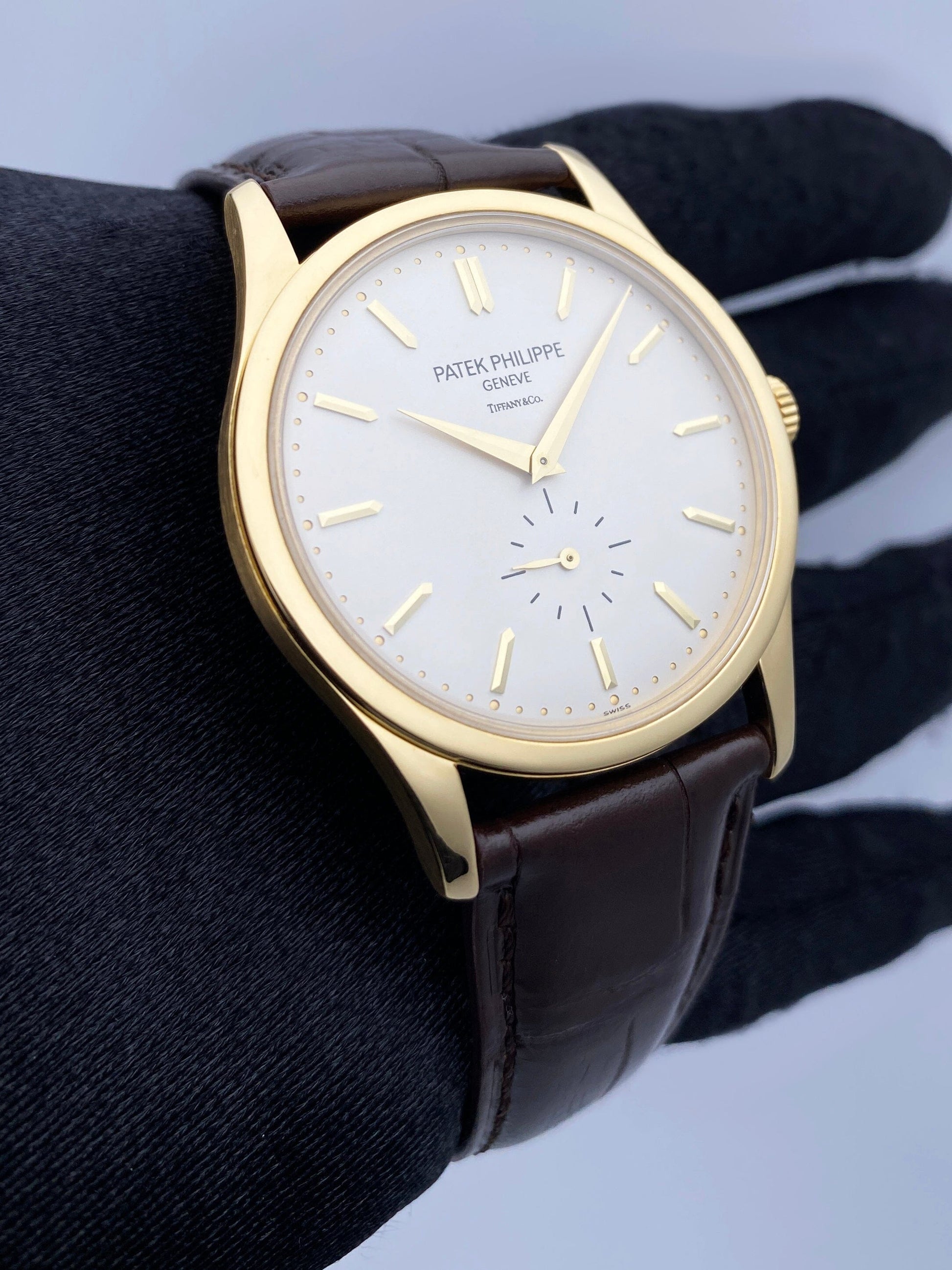 Patek Philippe Calatrava 5196J Tiffany Dial 18K Yellow Gold Mens Watch - Wristwatch