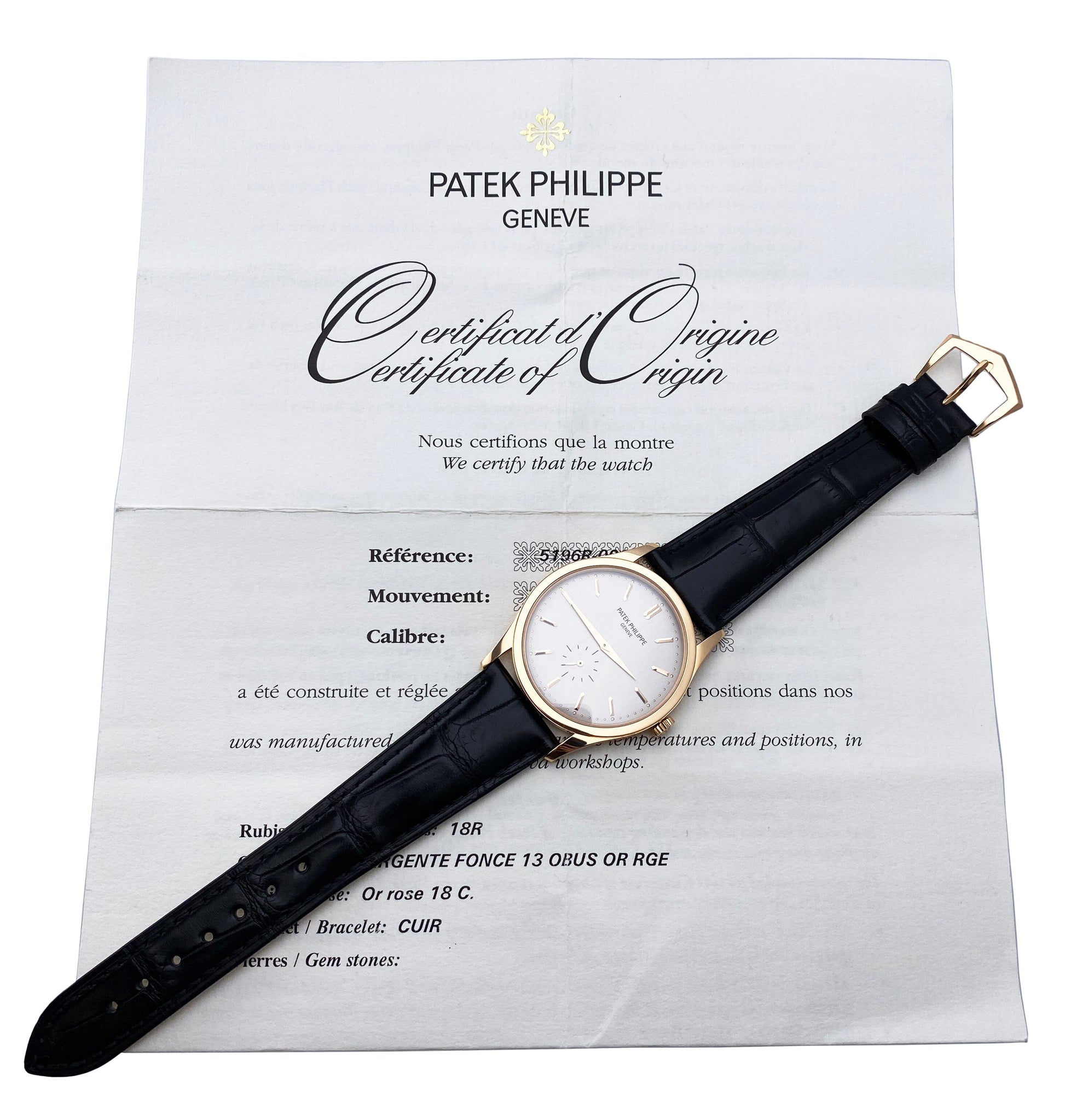 Patek Philippe Calatrava 5196R 18K Rose Gold Mens Watch With Papers