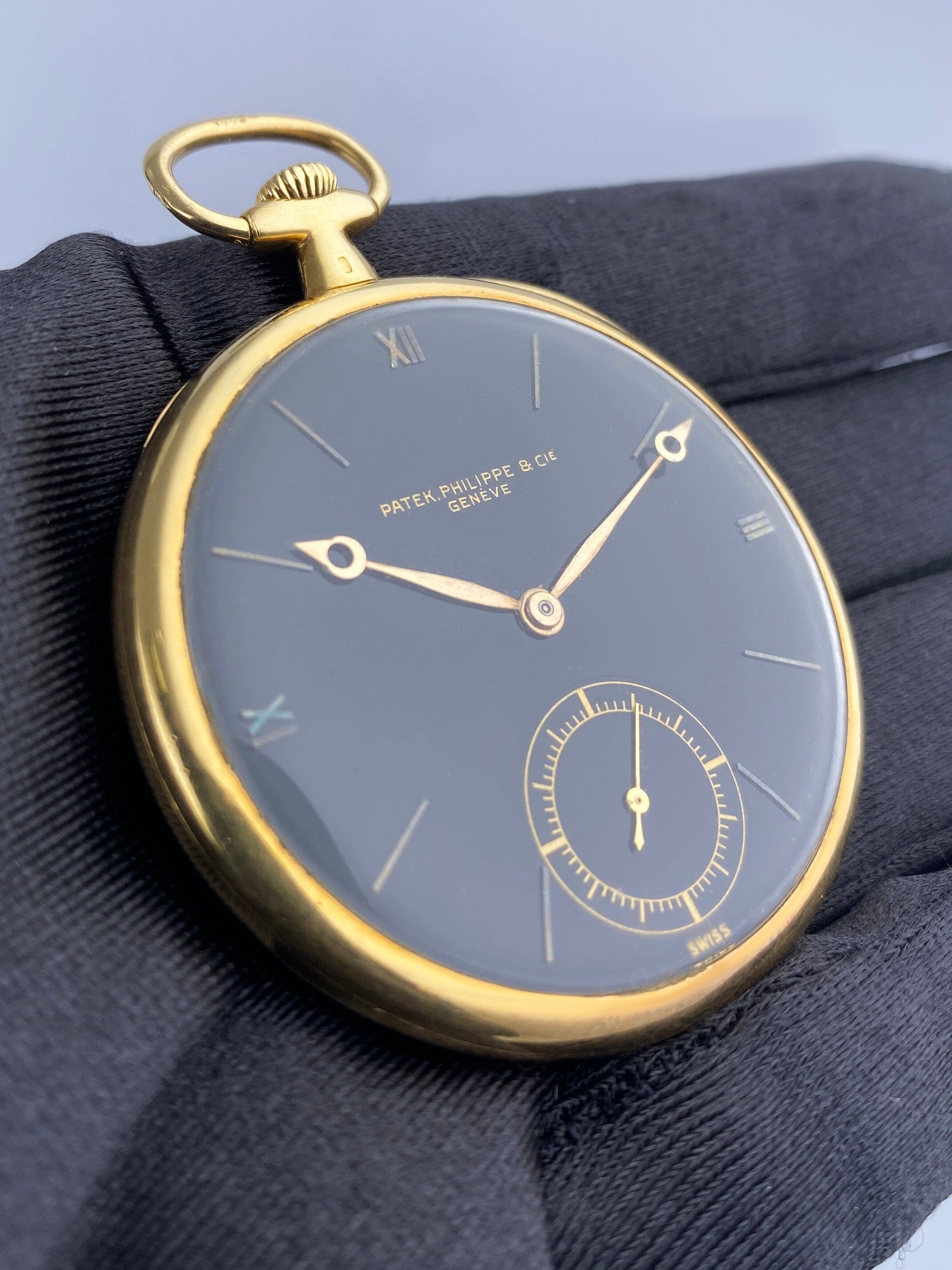 Patek Philippe & Cie Black Dial 18K Yellow Gold Openface Pocket Watch - Watches