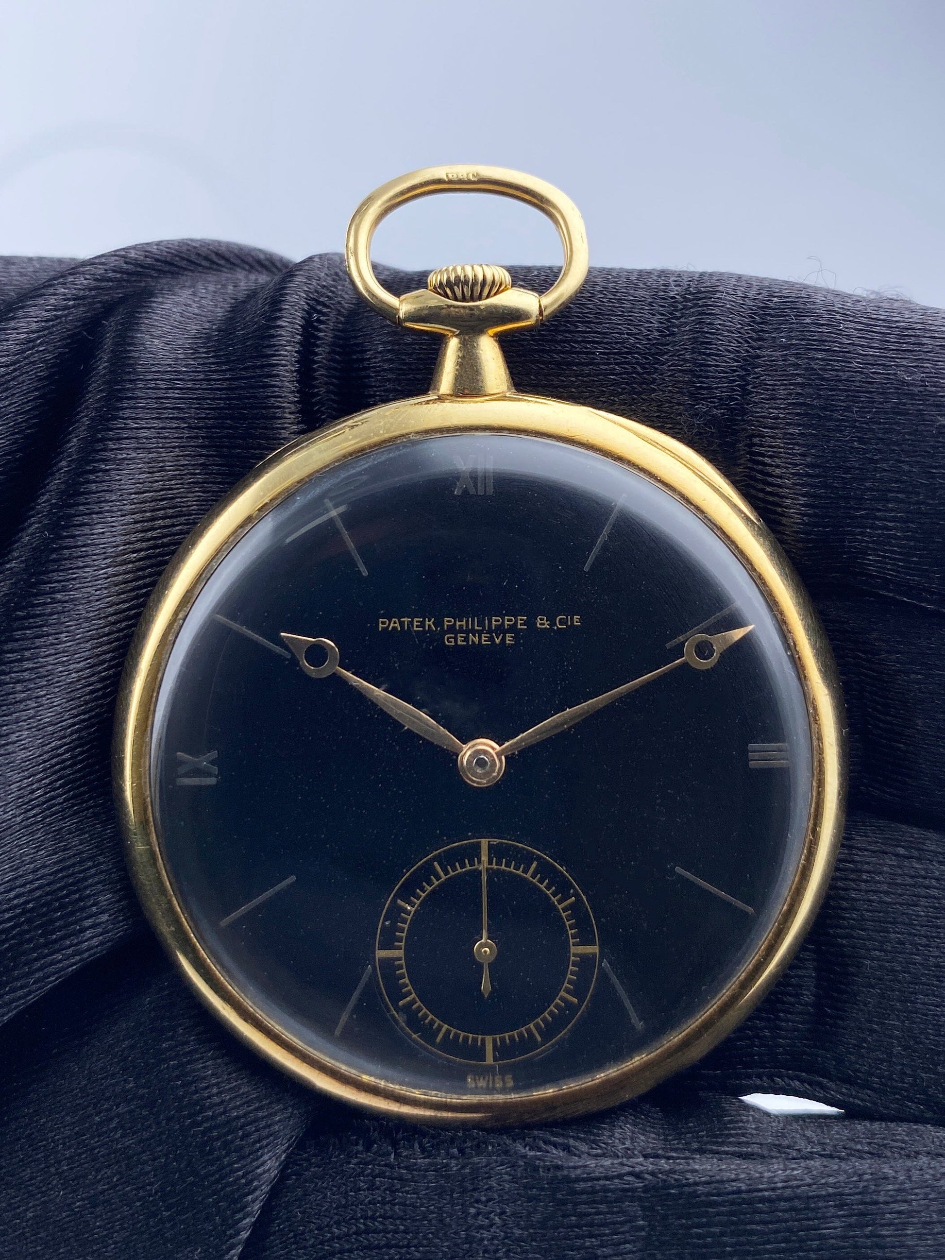 Patek Philippe & Cie Black Dial 18K Yellow Gold Openface Pocket Watch - Watches