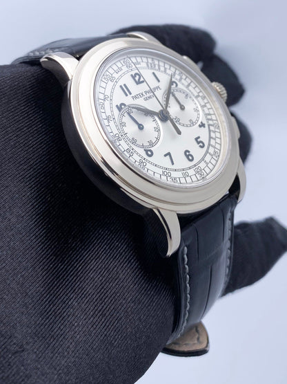 Patek Philippe Complications Chronograph 5070G Silver Dial Mens Watch Box Papers