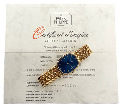 Patek Philippe Ellipse 3848/019 Blue Dial 18K Yellow Gold Ladies Watch With Papers - Virtual