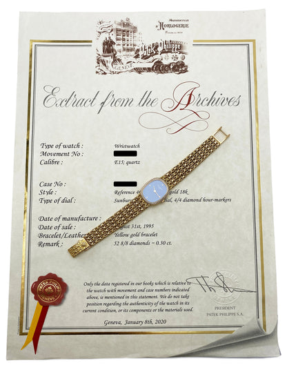 Patek Philippe Ellipse 4698/1 Diamond 18K Yellow Gold Ladies Watch With Archives