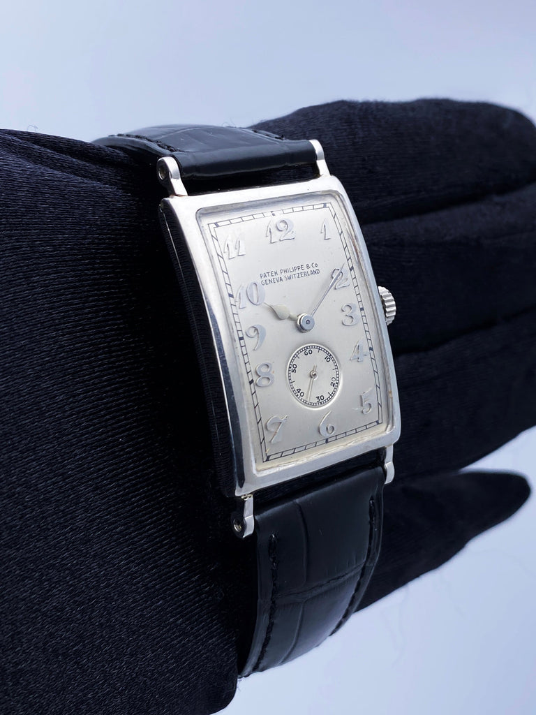 Patek Philippe Platinum Curved Rectangular Art Deco Mens Watch